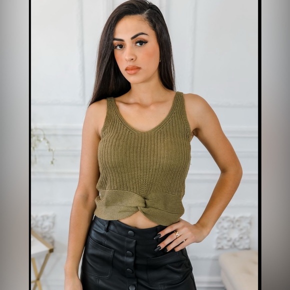 Tops - Olive Green Knit Tank Top